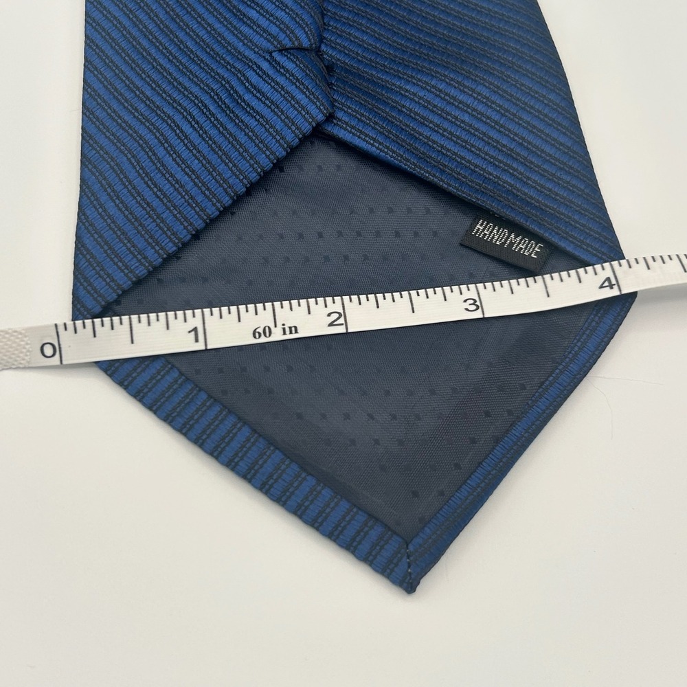 Kailong Mens Blue Striped Silk Tie Hand Made Ribbed Woven Formal Necktie - Picture 6 of 6